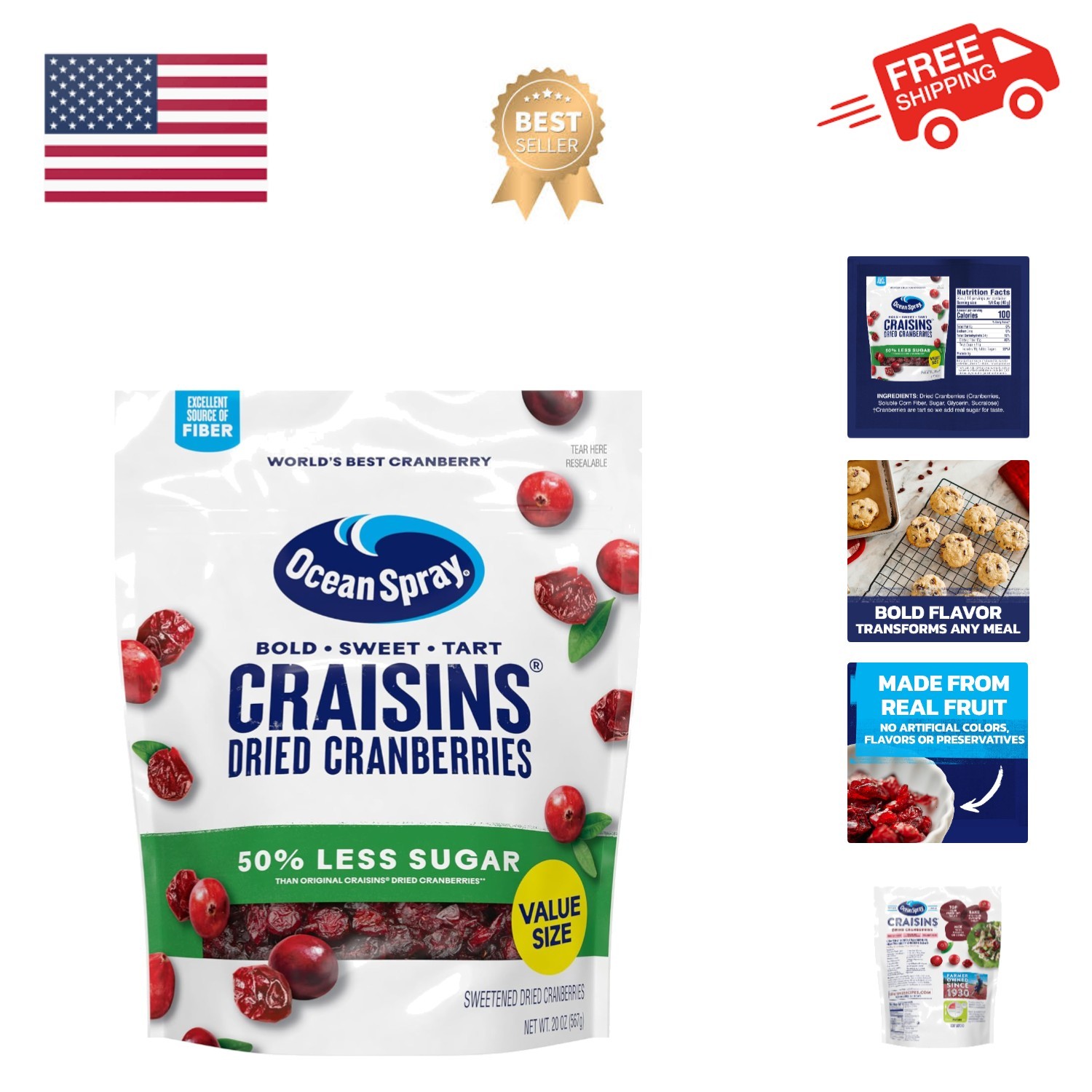 Craisins, 50% Less Sugar Dried Cranberries, Dried Fruit, 20 Oz Pouch gallery