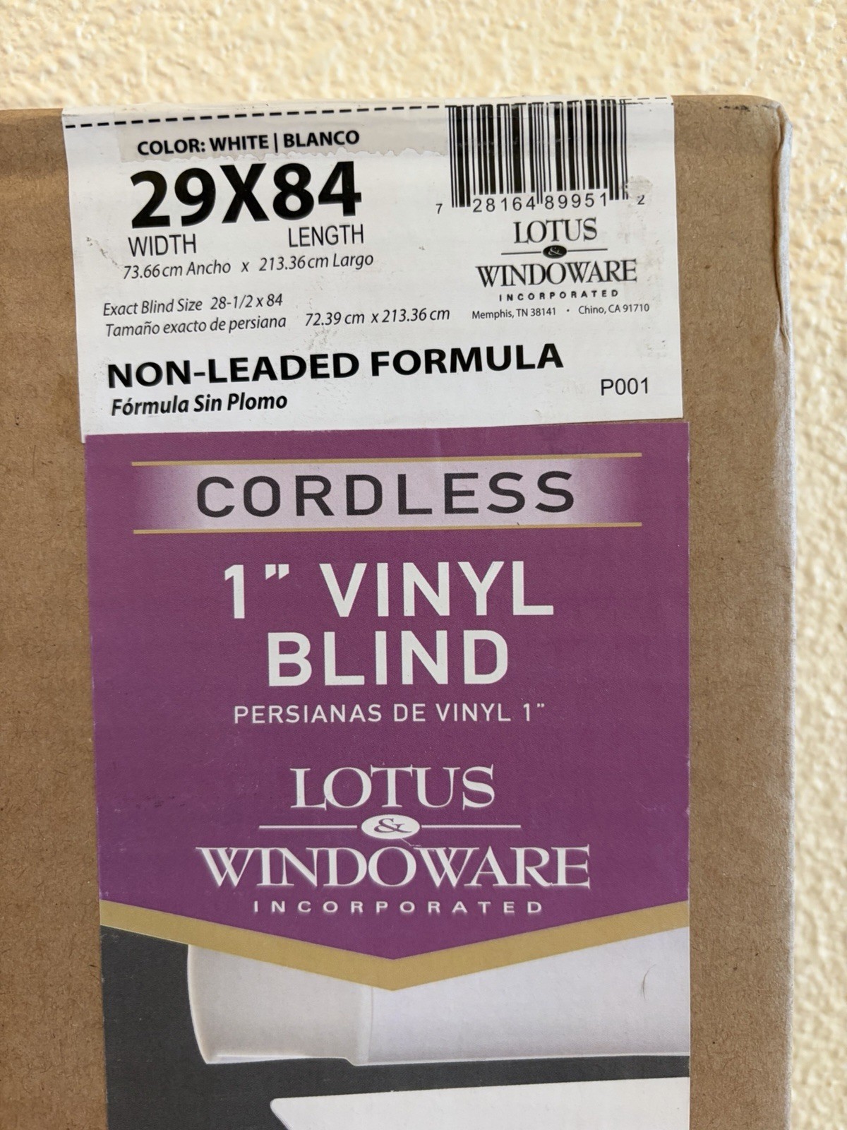 Lotus & Windoware Cordless 1 Inch Vinyl White Window Blinds 29" X 84" NIB gallery