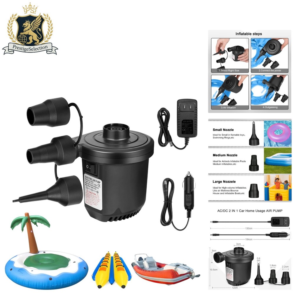 Quick-Fill Electric Air Pump for Inflatables - 12V DC/110V AC with Dual Adaptors