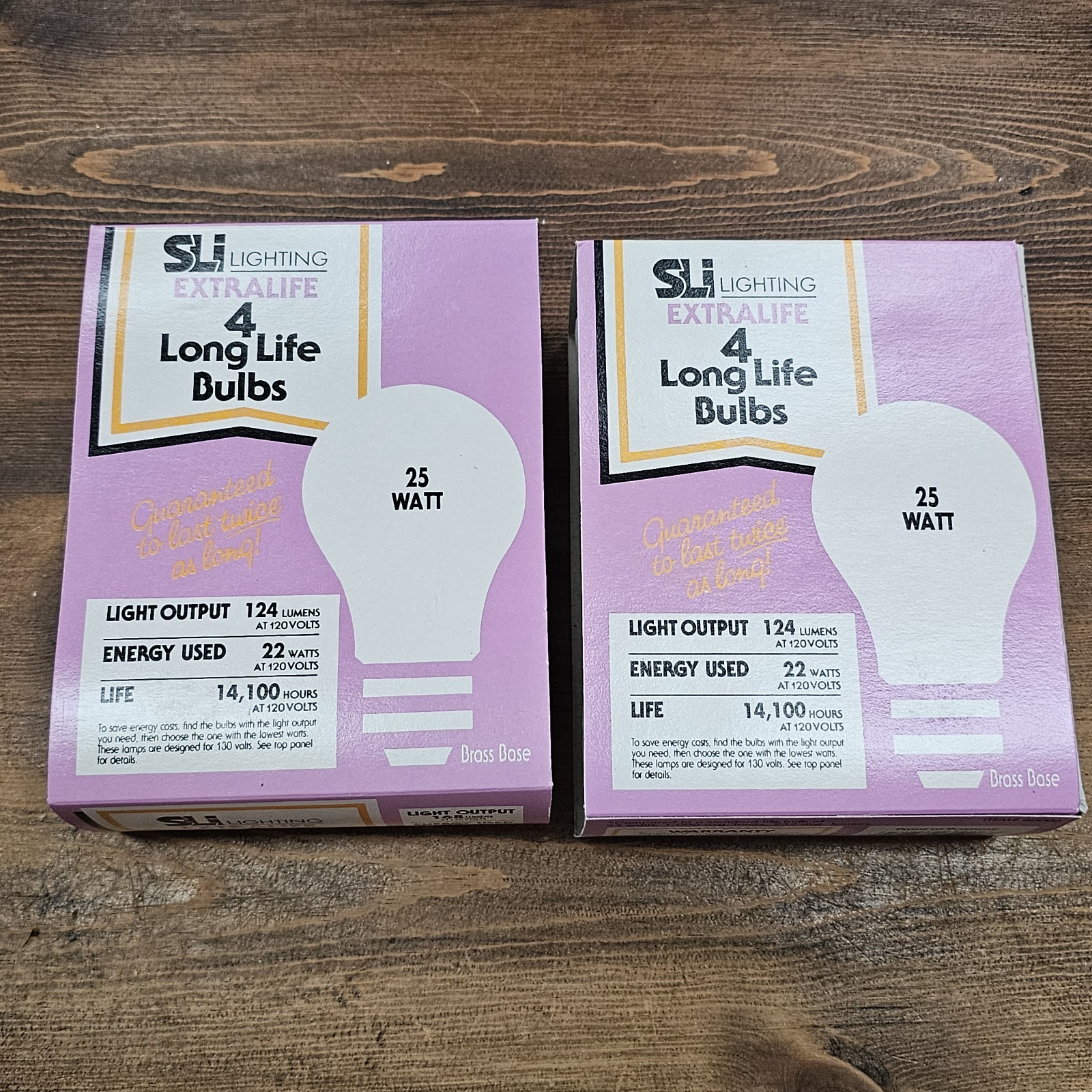 SLI Lighting 25 Watt Bulbs Two Boxes Of 4 New Brass Base Long Life 124 Lumens gallery