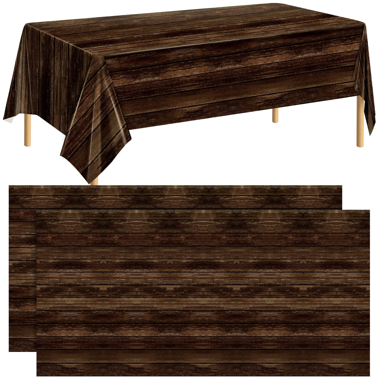 durony 2 Pieces Plastic Wood Grain Tablecloths Table Covers 54 x 108 Inch gallery