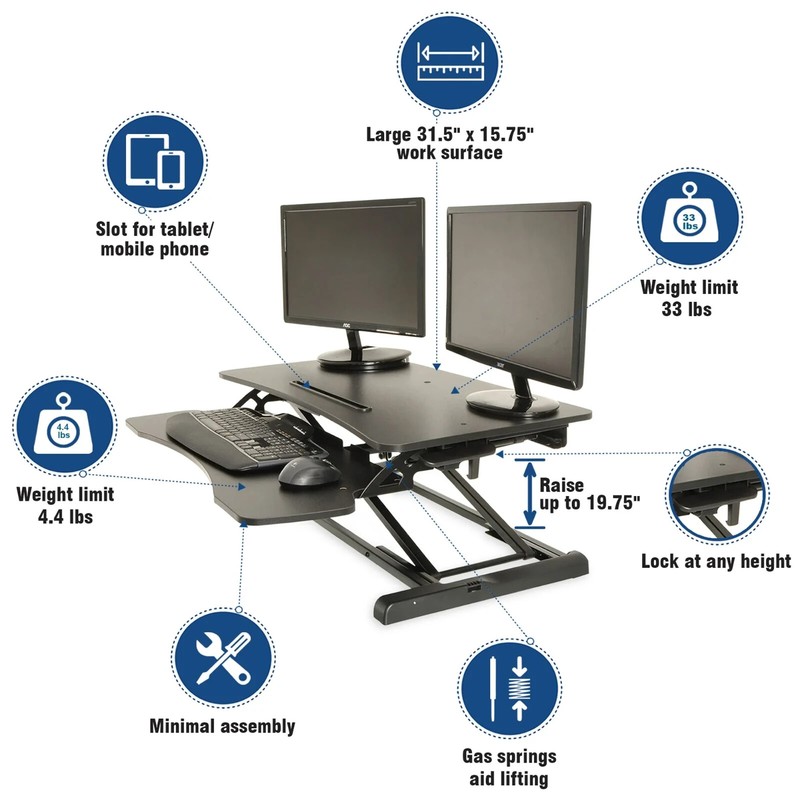 Conquer Adjustable Standing Desk Sit to Stand Workstation 31.5" gallery