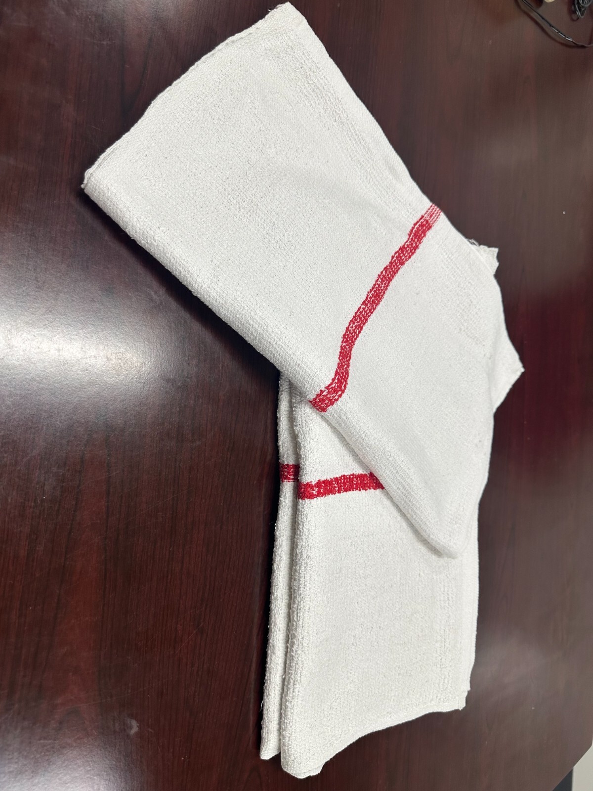 60 PIECES NEW RED STRIPED BAR MOPS CLEANING TOWELS 16X19 INCHES 32oz gallery
