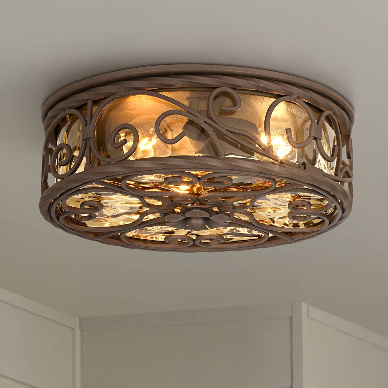 Casa Seville Rustic Flush Mount Outdoor Ceiling Light Fixture Dark Walnut 12" gallery