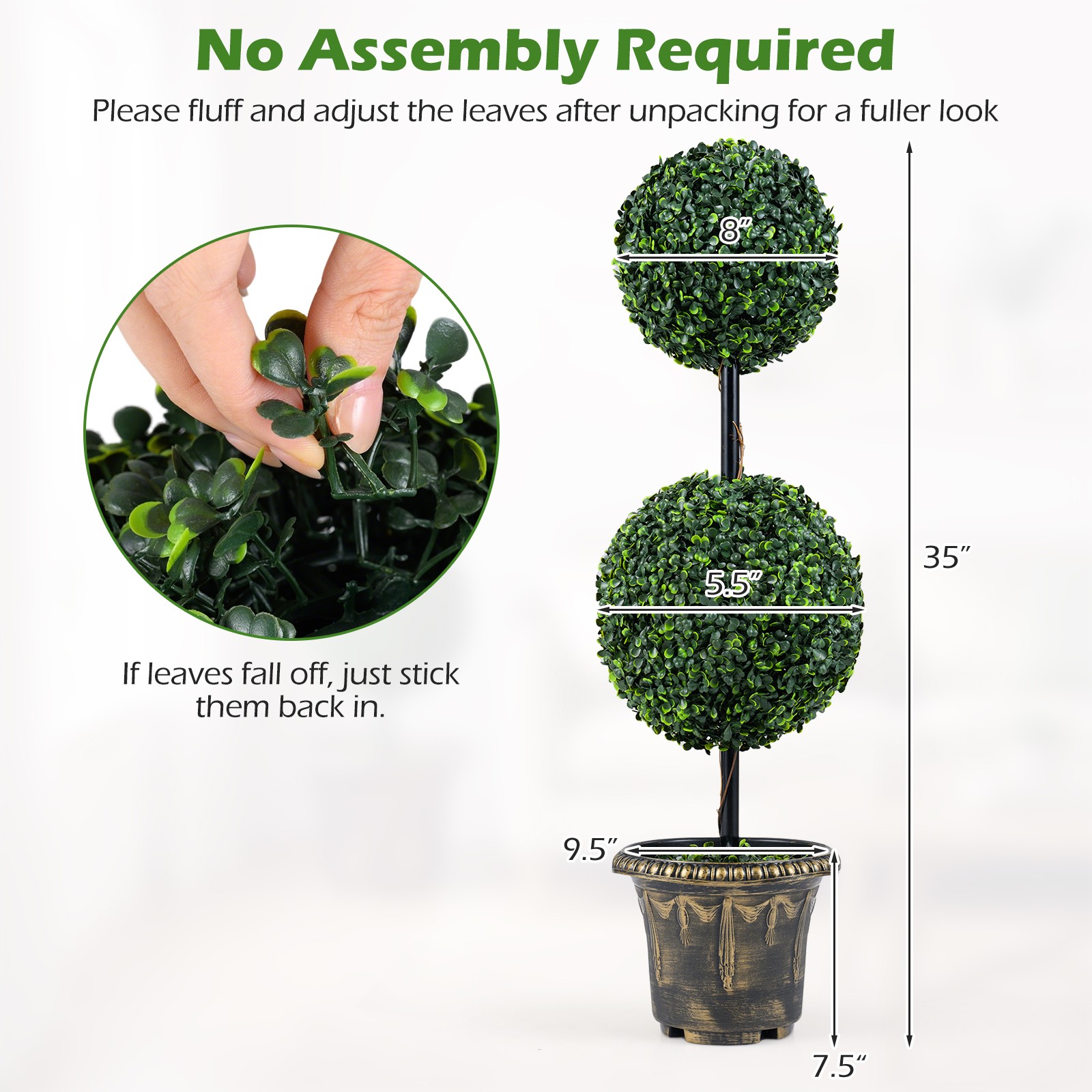 Artificial Boxwood Topiary Tree,Sun-Protective Double Ball Shrubs,Potted Plants gallery