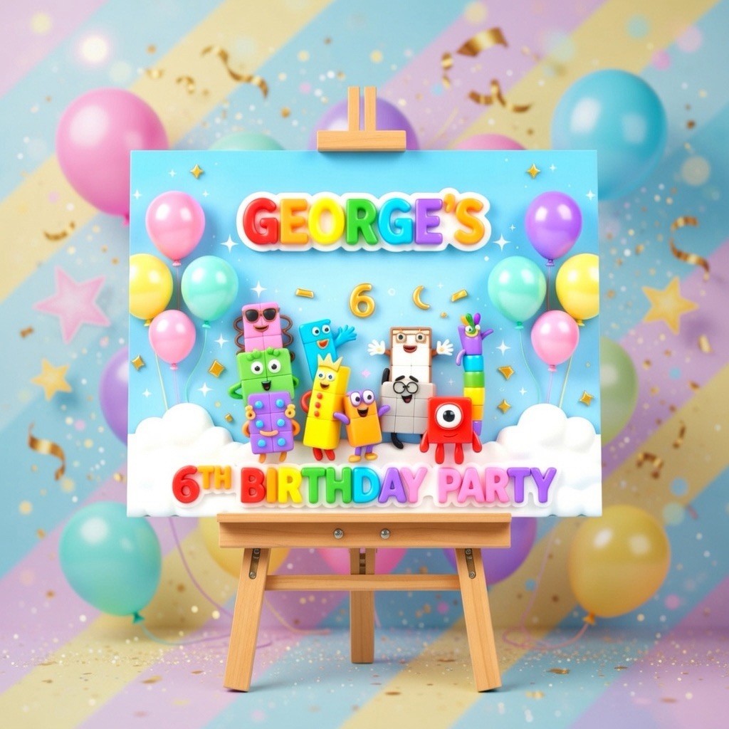 Personalised Printed Number Blocks Birthday Foam Board Event Welcome Sign A3 gallery