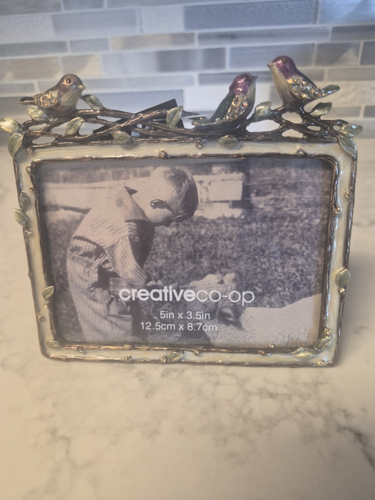 creative co-op Ornate Metal Bird Botanical Photo Frame 5x3.5in Gold Green Purple gallery