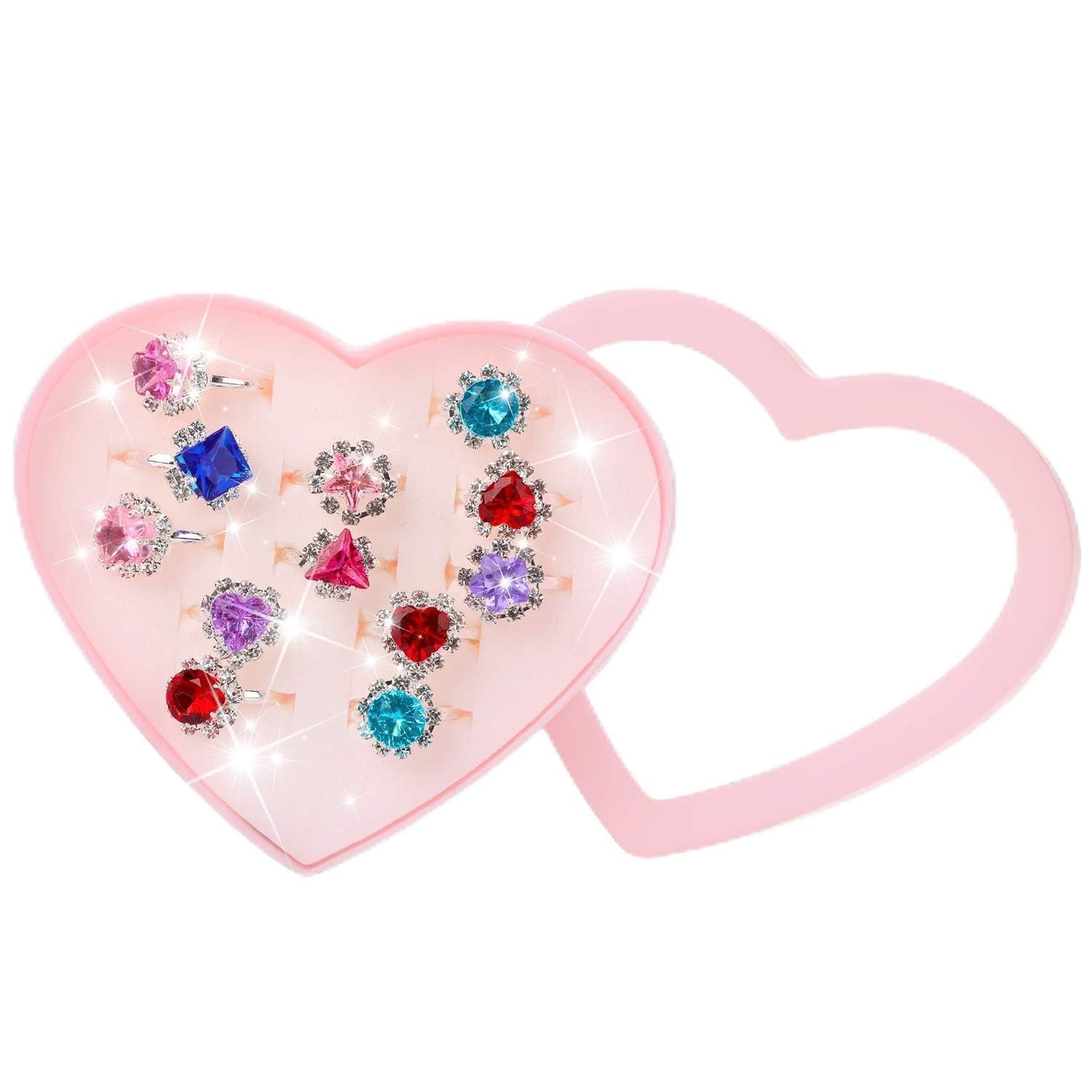 Hifot 12 pcs Girls Crystal Adjustable Rings, Princess Jewelry Finger Rings wi... gallery