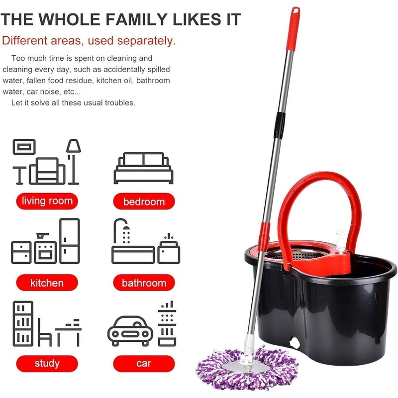 360° Spin Mop & Bucket Set Stainless Steel Wringer with Microfiber Refills US gallery