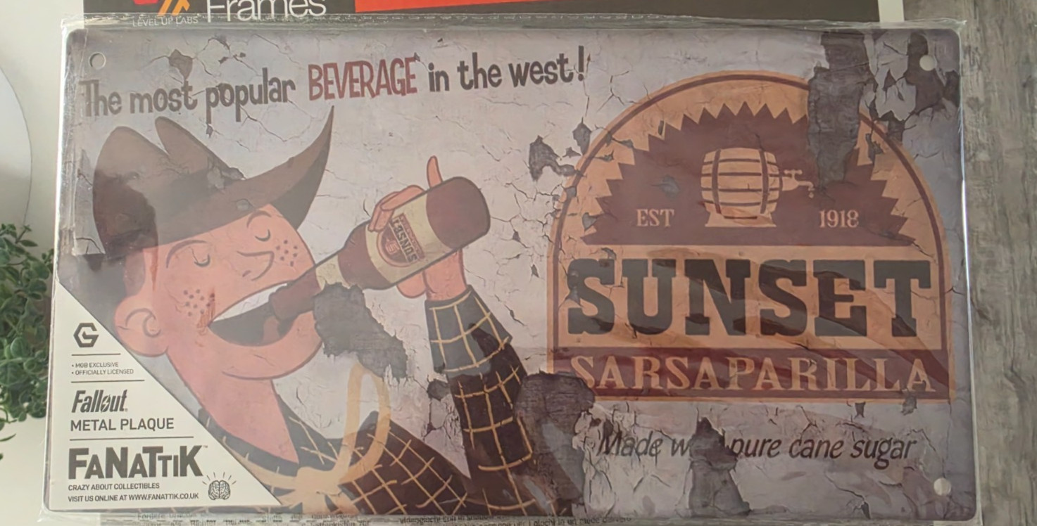 Fallout Metal Tin Sign Sunset Saloon Sarsaparilla Official Collectible Display gallery