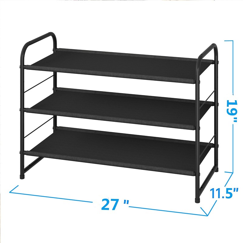 Simple Trending 3 Tier Stackable Shoe Rack, Expandable 3 Tiers, Black, Black gallery