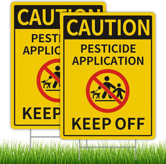 2 Pack Caution – Pesticide Application, Keep off Yard Sign with Metal Stakes, 12