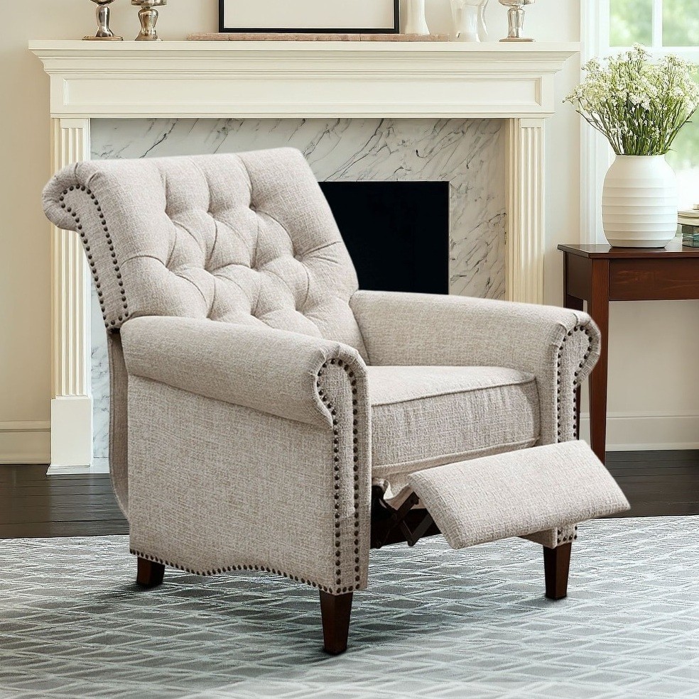 Beige Cream Tufted Manual Pushback Recliner Chairs Armchair Recliners Arm Chair gallery