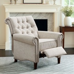 Beige Cream Tufted Manual Pushback Recliner Chairs Armchair Recliners Arm Chair