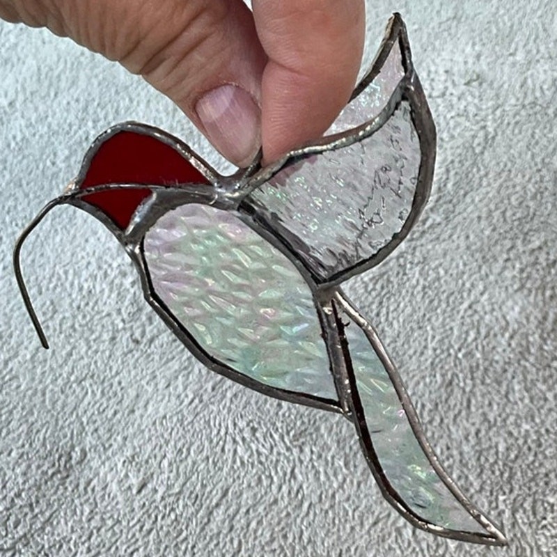 Vintage Multi Color Stained Glass Flower Pot Hanger Hummingbird - 3.5"X4" gallery