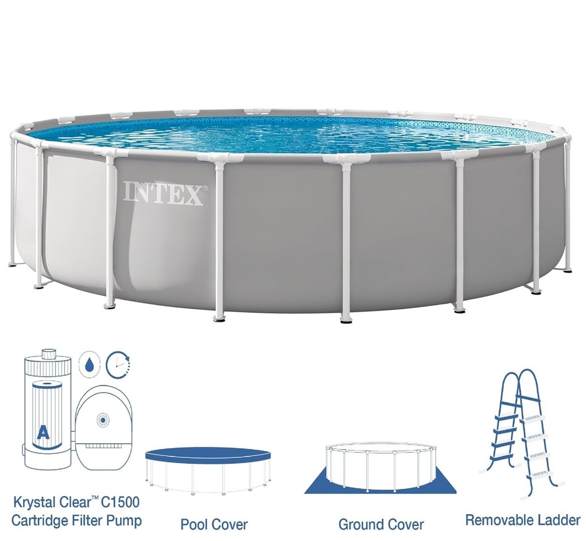Intex 18ft X 48in Prism Frame Above Ground Pool Set with 1500GPH Cartridge Filte gallery