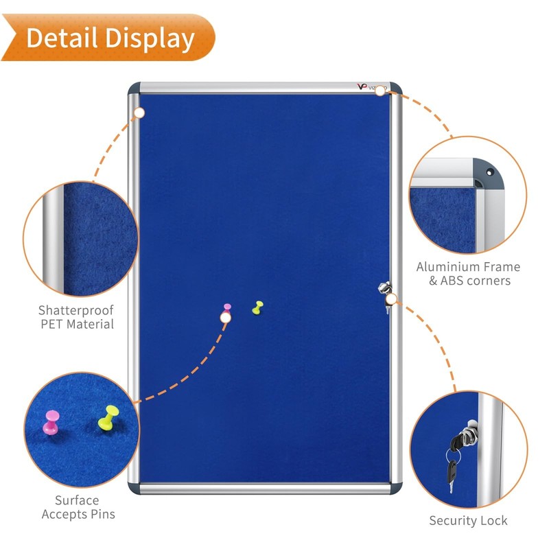 VIZ-PRO Tamperproof Lockable Noticeboard, Silver Aluminium Frame, 36 in x 24 in gallery