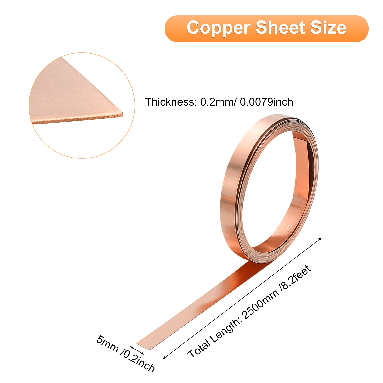 Copper Sheet Roll 2500 x 5 x 0.2mm Pure Copper Strip Copper Flashing gallery
