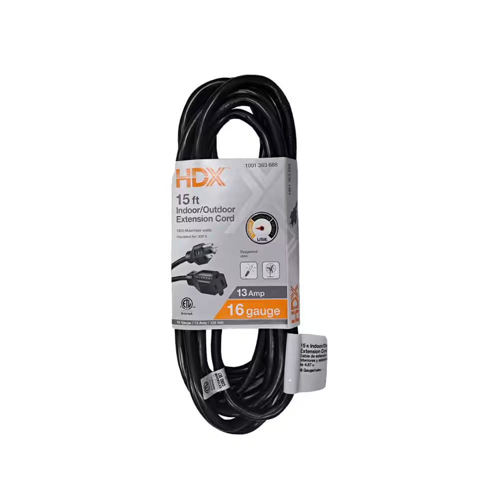 15 ft. 16/3 Indoor/Outdoor Extension Cord Black gallery