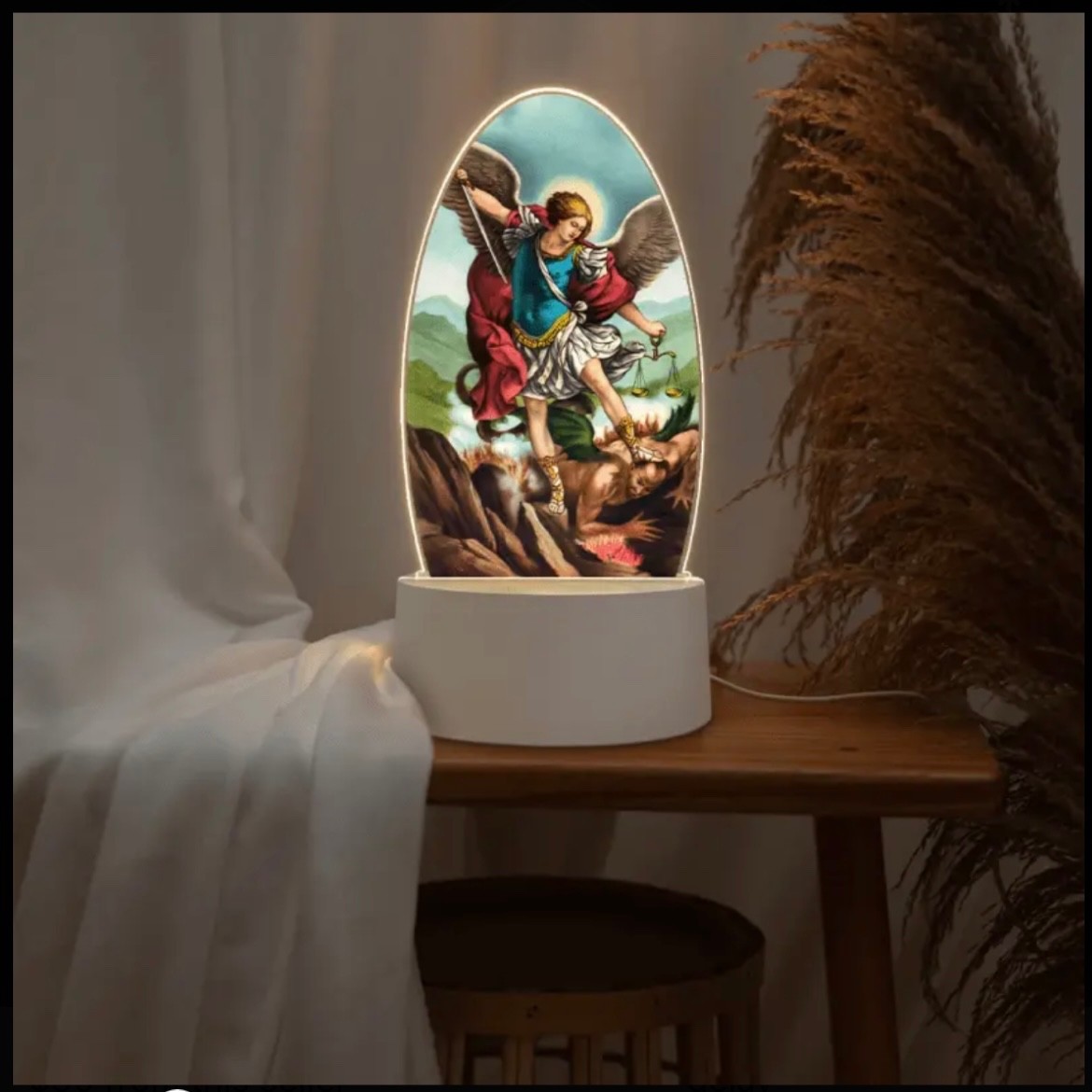 3D St Michael 7.8” LED Lamp With USB Plug Nightlight Luz San Miguel Arcangel gallery