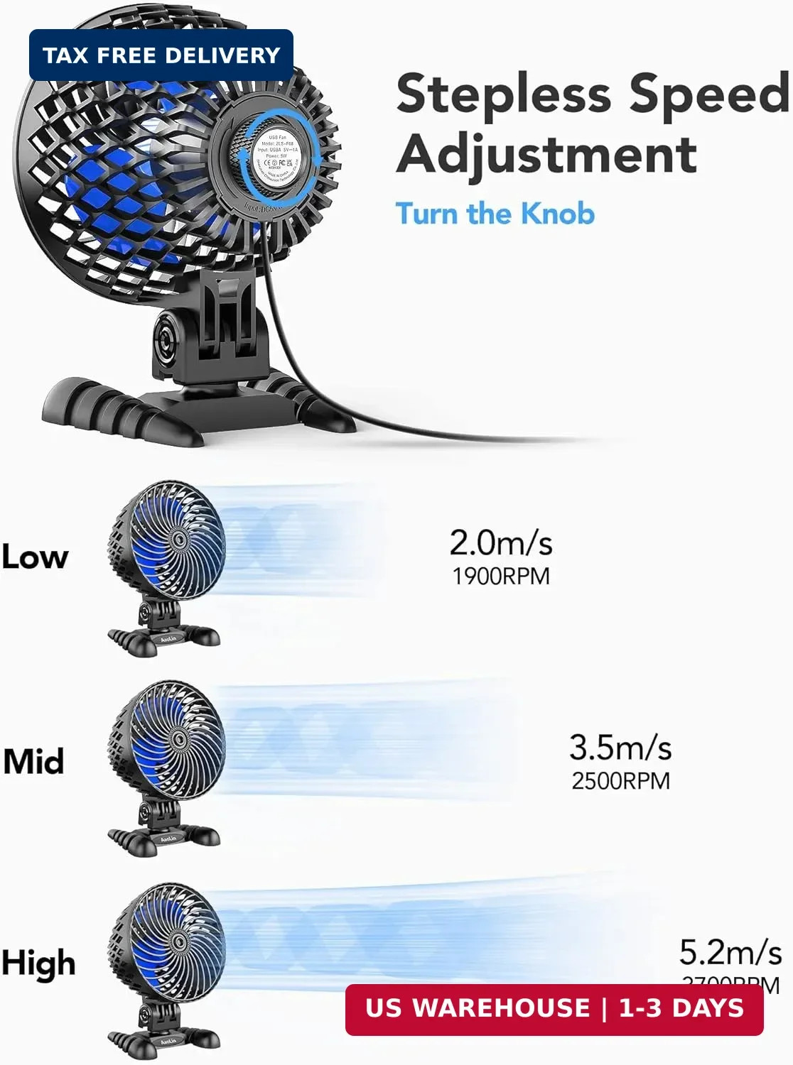 USB Desktop Small Fan, Stepless Speed Adjustment with Multiple Speed Levels, Por gallery