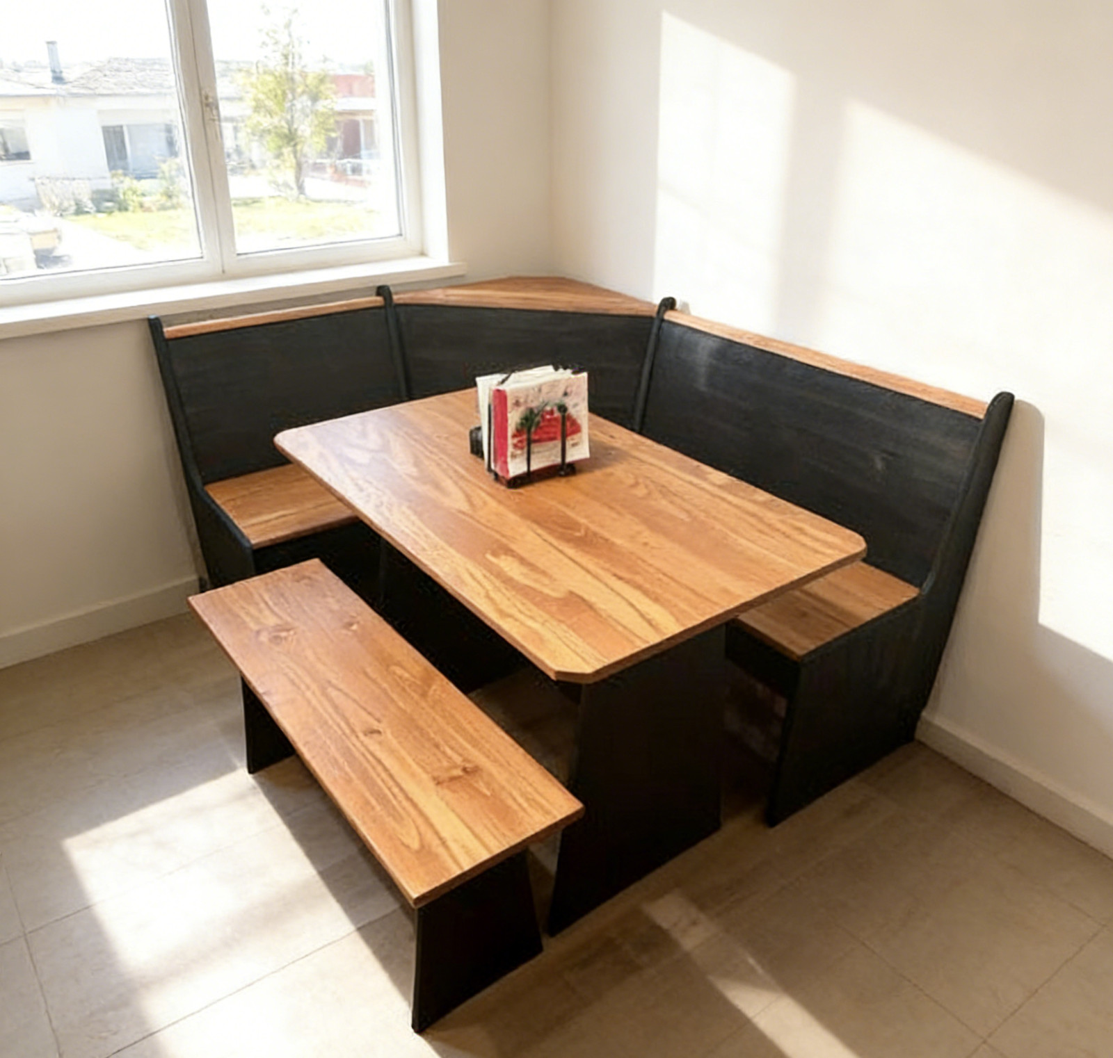 Corner Breakfast Nook Dining Set L-Shape Kitchen Table Bench Chairs Space Saving gallery