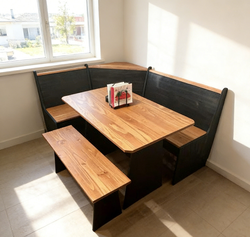 Corner Breakfast Nook Dining Set L-Shape Kitchen Table Bench Chairs Space Saving gallery