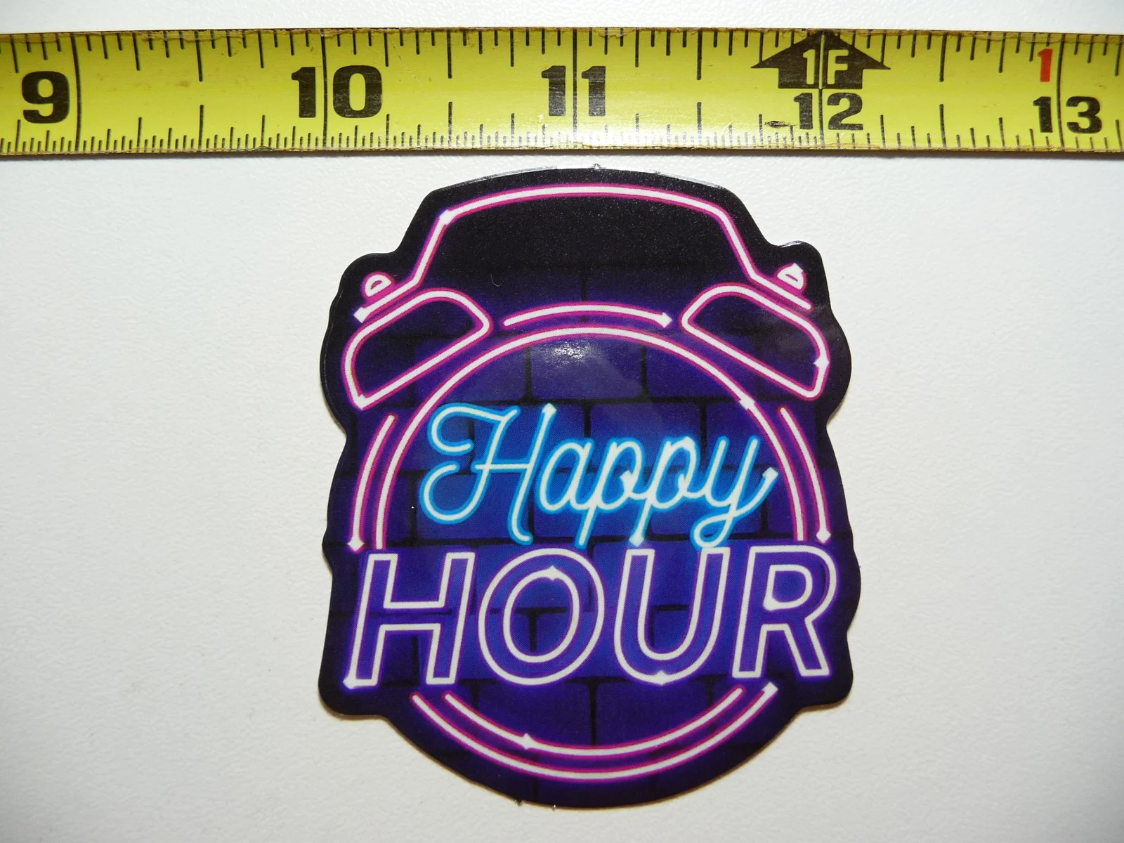 HAPPY HOUR ALARM CLOCK SMALL STICKER DECAL NEON STYLE MOTIVATIONAL POSITIVE gallery