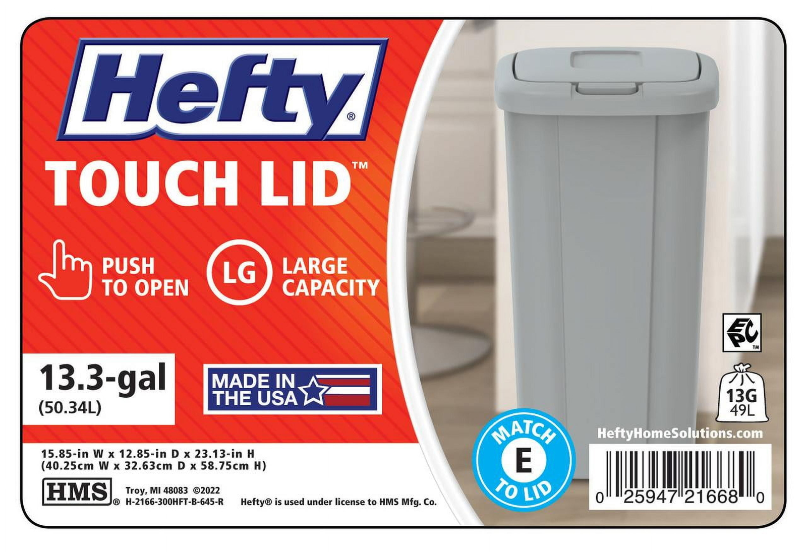 new，13.3 Gallon Trash Can, Plastic Touch Top Kitchen Trash Can, Grey gallery