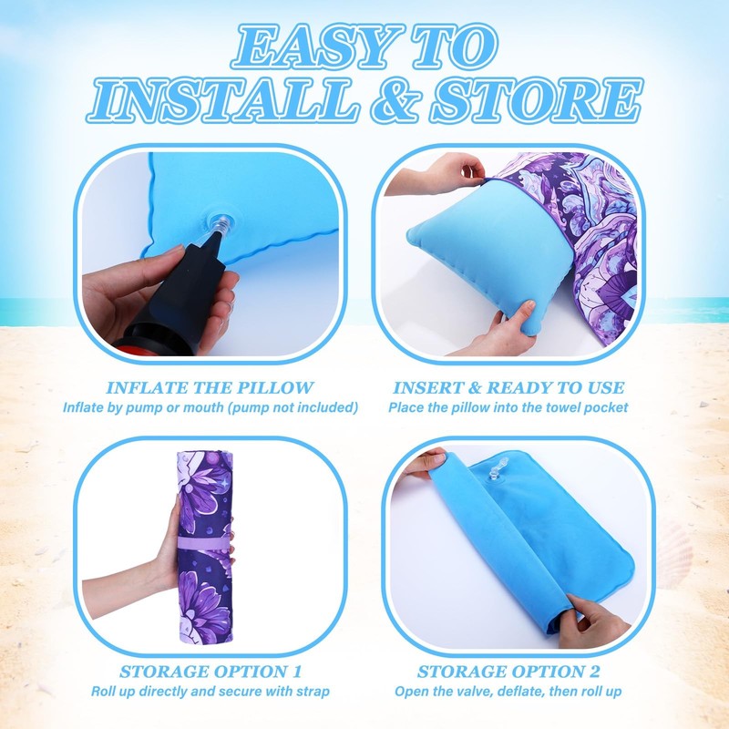 2 in 1 Microfiber Beach Towel with Round Inflatable Pillow 71'' x 32'' Mandal... gallery