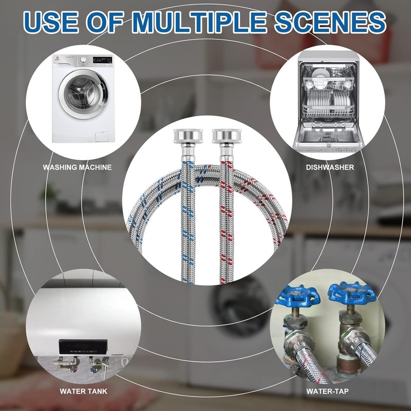 Washing Machine Hoses 4FT Stainless Steel Braided Hot Cold Water Lines 2 Pack gallery