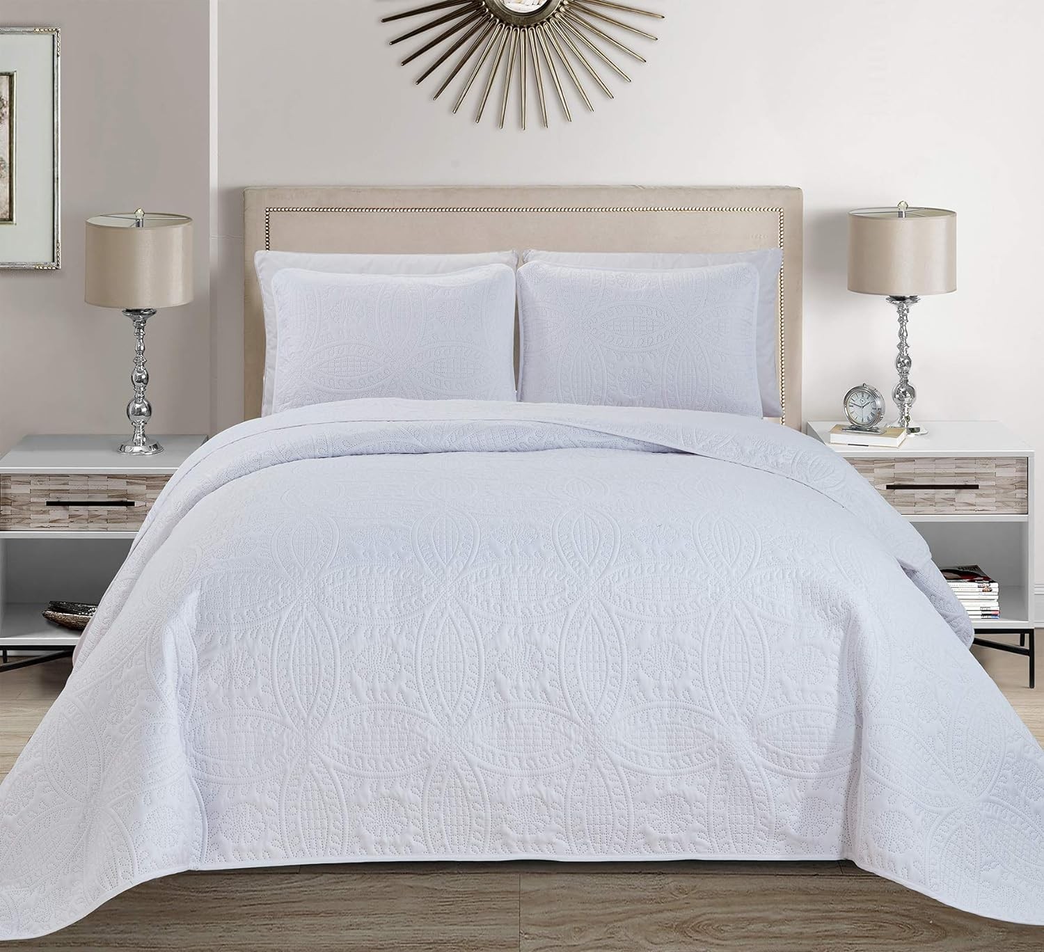 Fancy Collection Embossed Coverlet Bedspread Over King/California King, White gallery