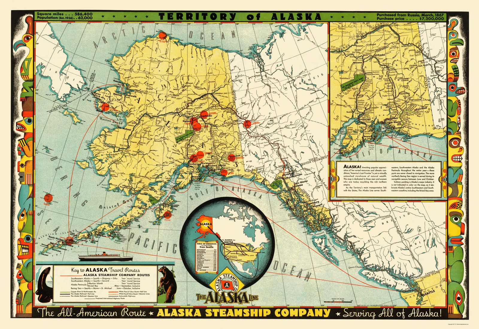 Historic Nautical Map - Alaska Steamship Co - McCaffrey 1936 - Vintage Wall Art gallery