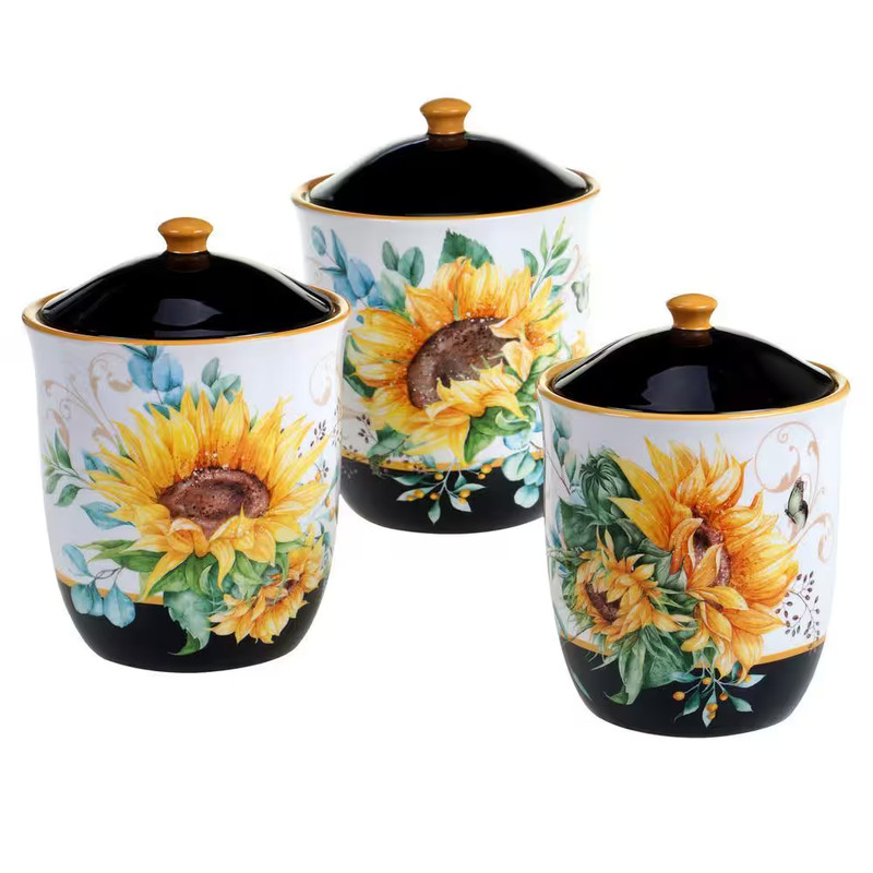 Sunflower Fields 3-Piece Seasonal Multicolored Earthenware 96, 74, 52 Oz. Canist gallery