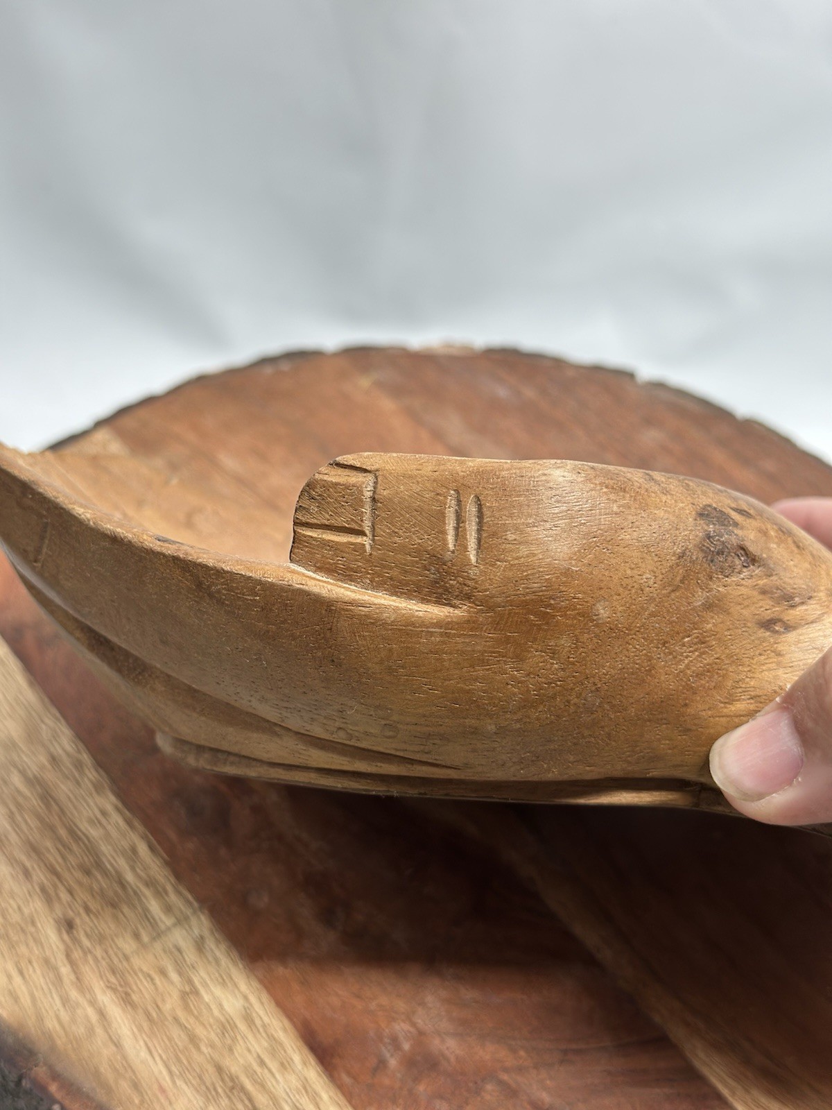 Hand Carved Handmade Wooden Cupped Offering Healing Hands Display Bowl gallery