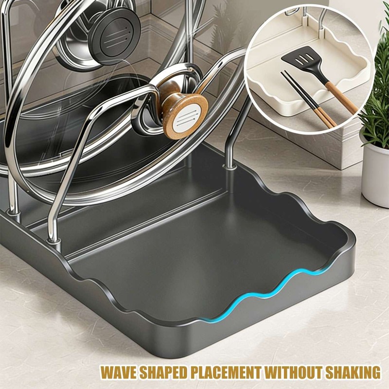 Kitchen Pot Lid Storage Rack Stainless Steel Pot Lid Holder Spoon Rest Organizer gallery