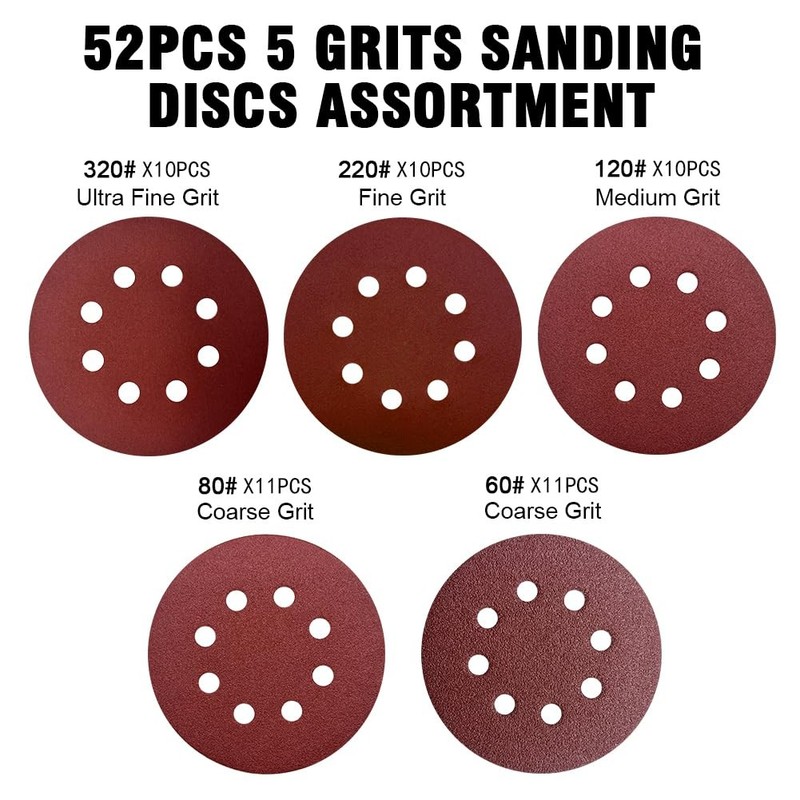 52 Pack 5 Inch 8Hole Hook and Loop Sanding Discs Sandpaper Red Round 60 80 12... gallery