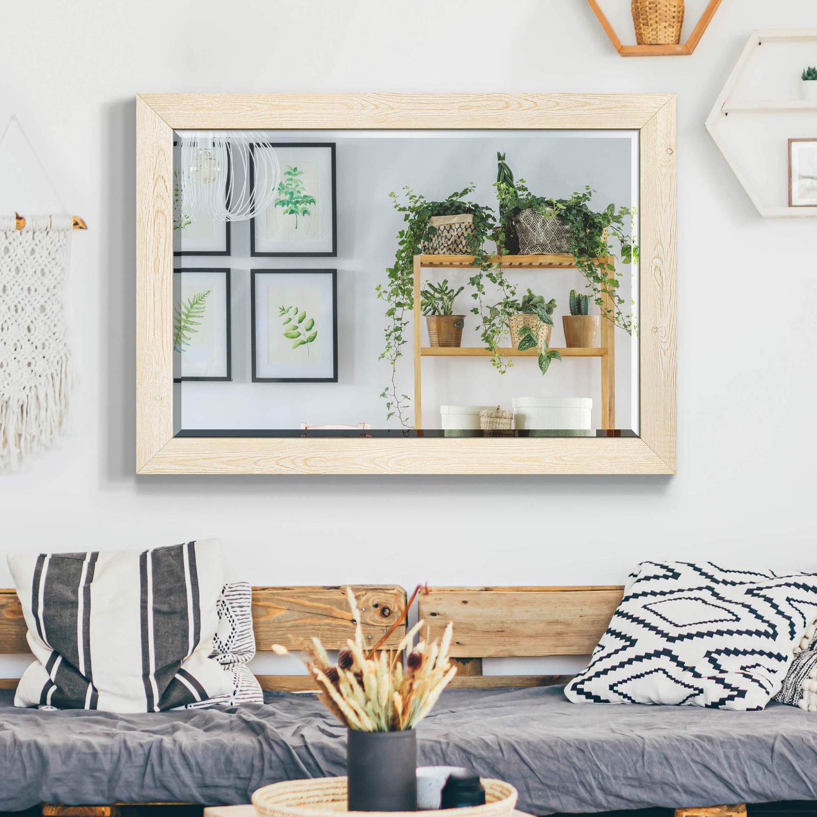 Vertical Or Horizontal White Wood Frame Aesthetic Wall Mirror Rectangular Van... gallery