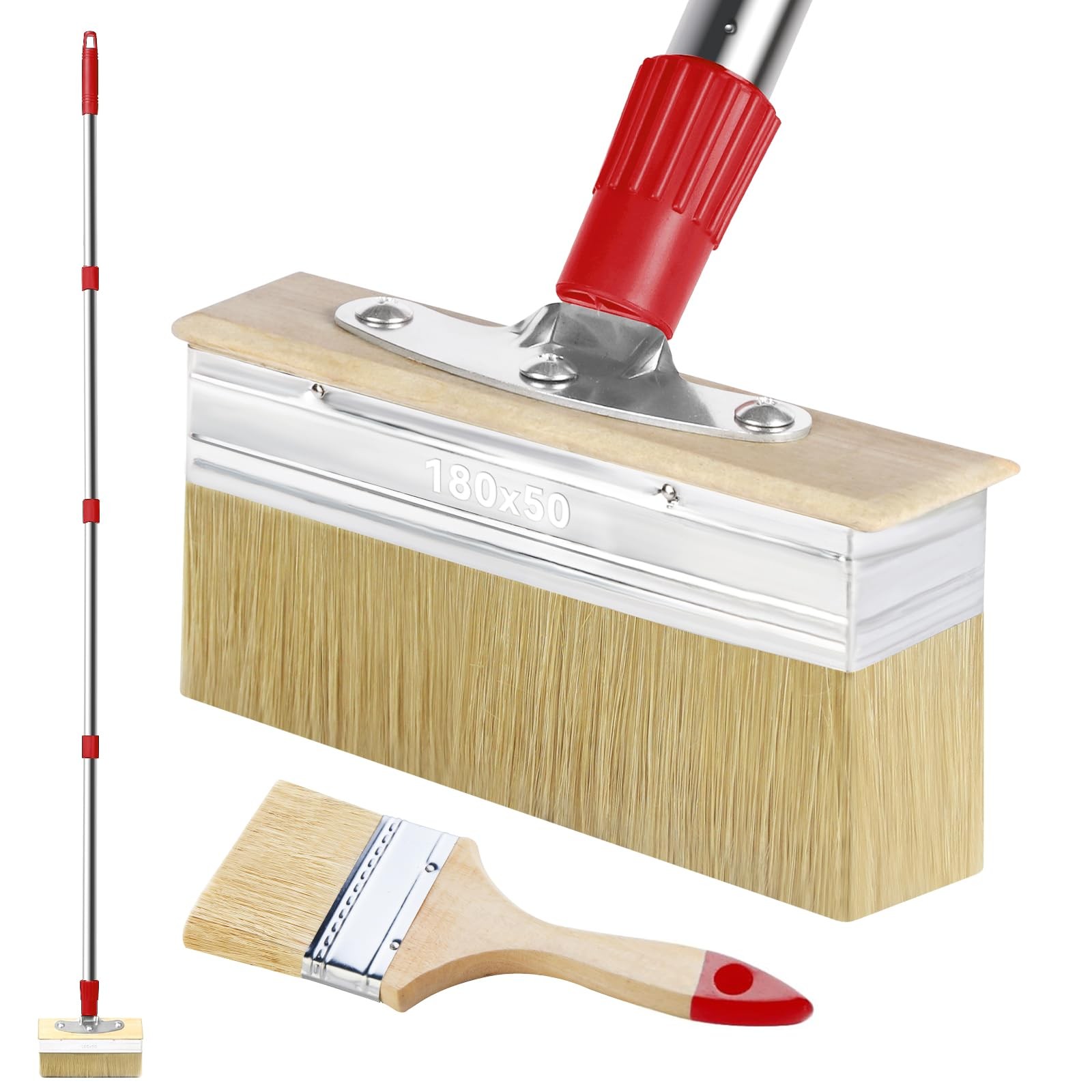 60" Long Handle 7" Deck Stain Brush Applicator 1 Large, 1 Small, Red, Wood gallery