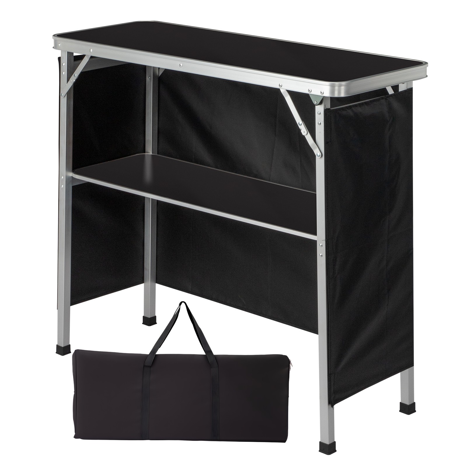Portable Folding Bar Table with Shelf, Tradeshow Podium Black Skirt Carrying Bag gallery