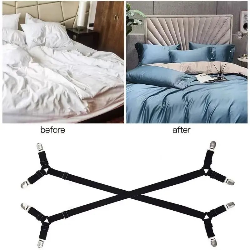 4Bed Sheet Fasteners Adjustable Elastic Suspenders Straps Mattress Covers Clips gallery