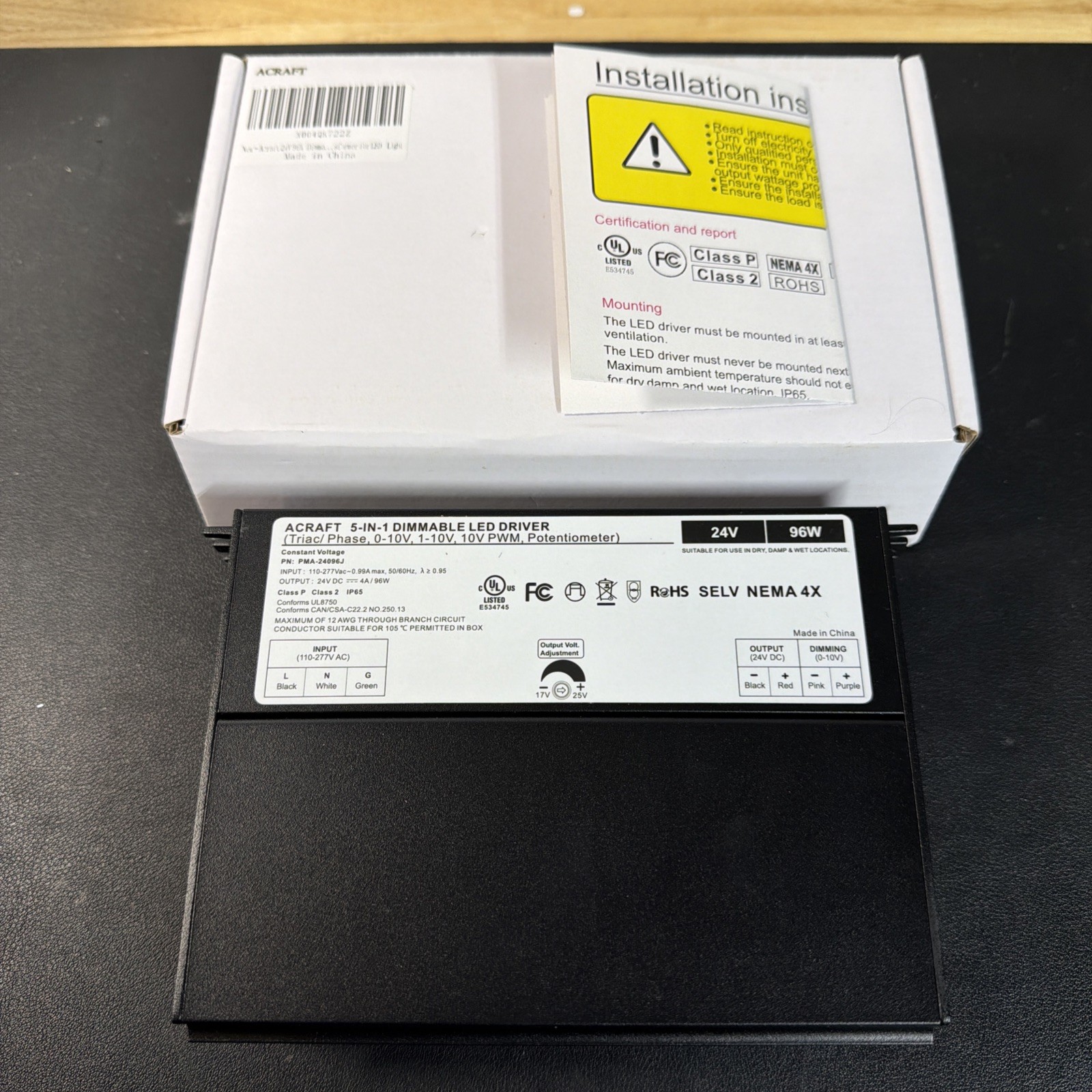Acraft 24V 96W 5-in-1 Dimmable LED Driver w/Junction Box Nema FAST USA SHIP! gallery