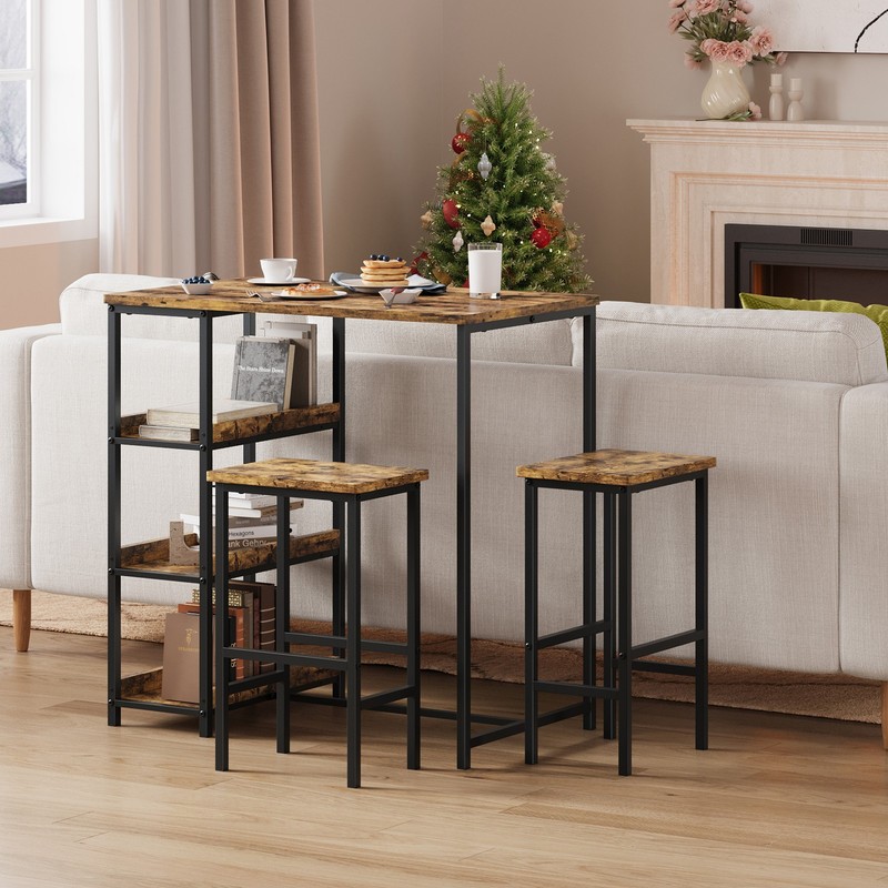 36" Dining Table Set for 2, Kitchen Table and 2 Bar Stools with Storage Shelves gallery