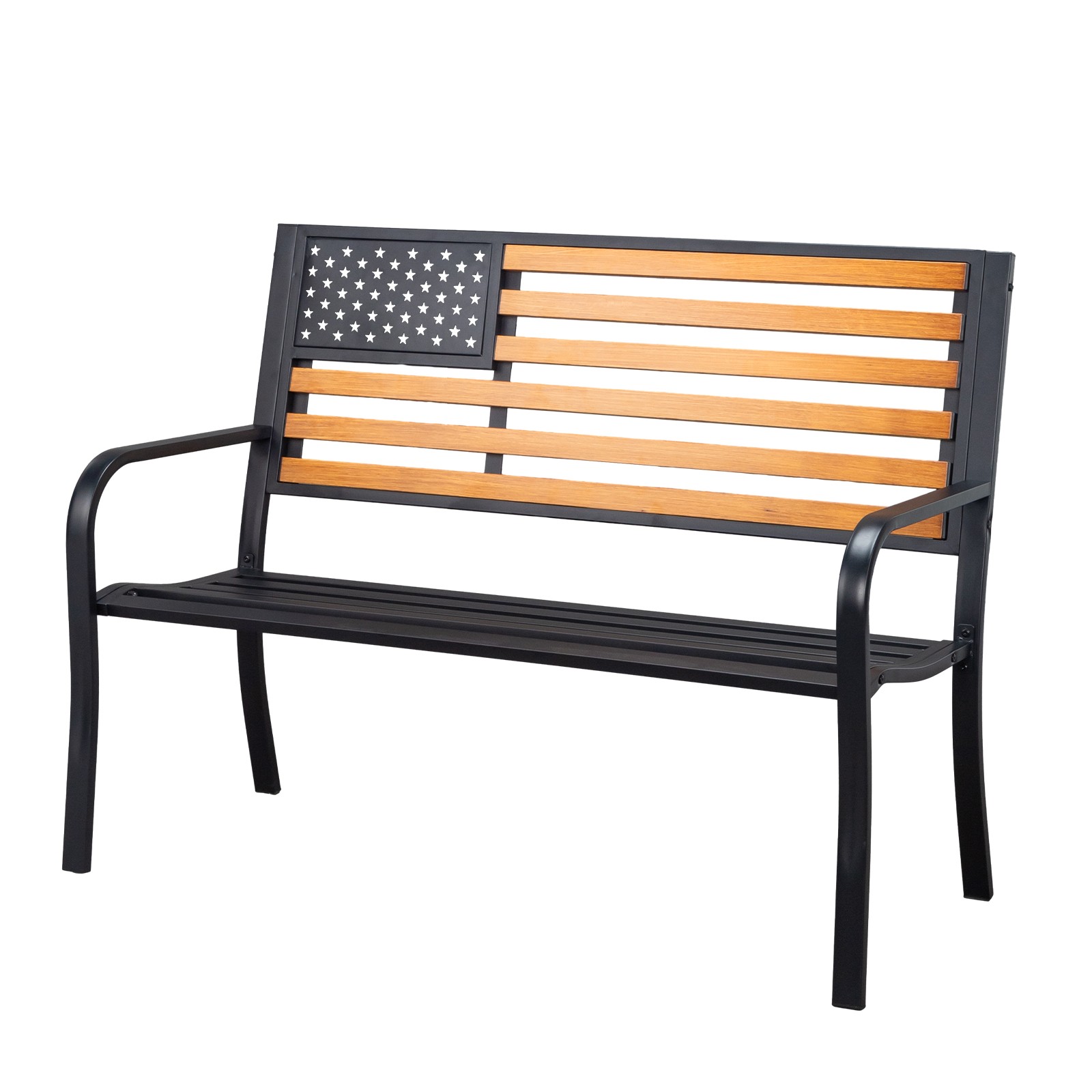 Outdoor Metal Bench 50inch Weatherproof with American Flag Style for Garden gallery