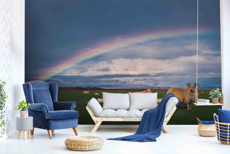 3D Grassland Sheep Rainbow Self-adhesive Removeable Wallpaper Wall Mural gallery