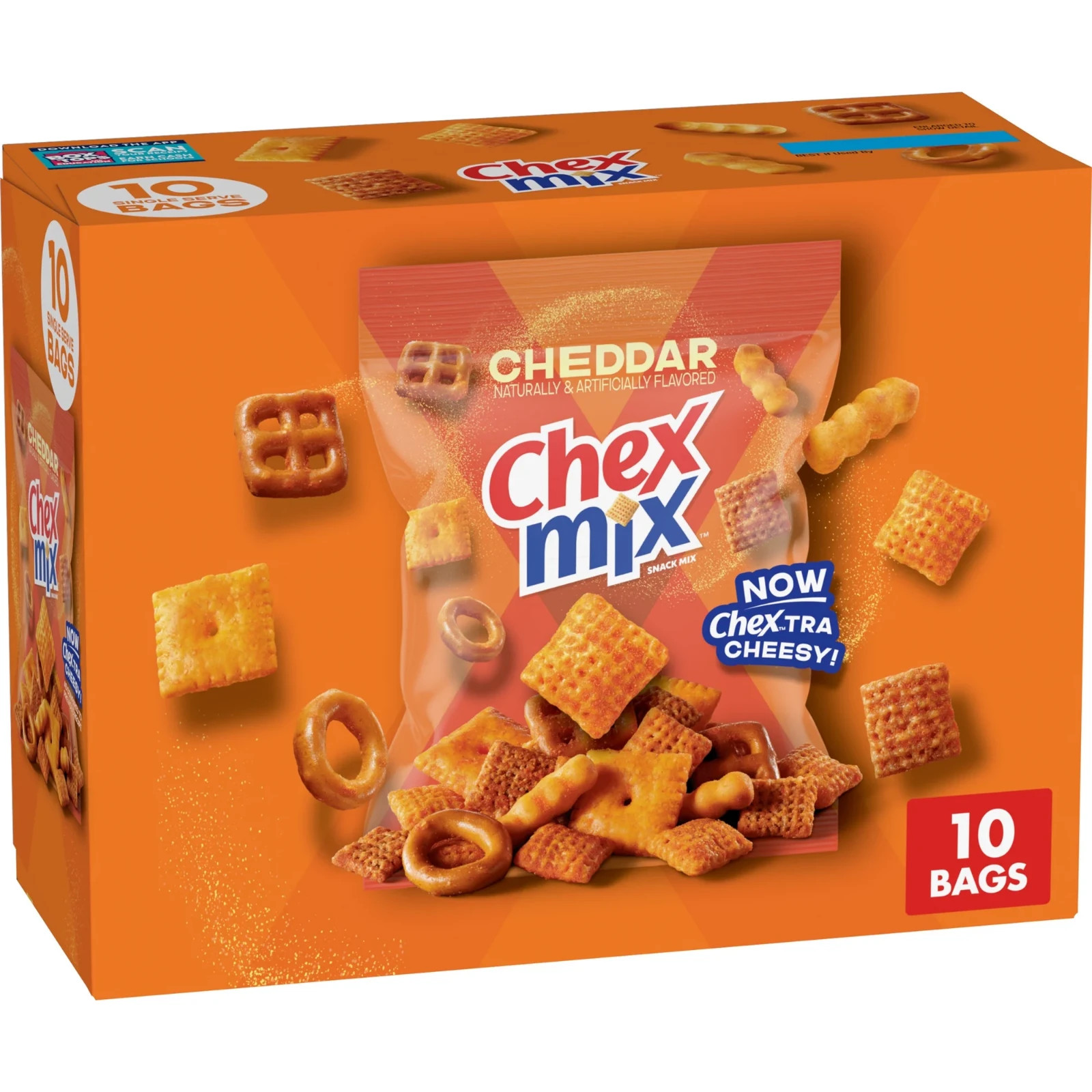 Chex Mix Cheddar Snack Mix, Single Serve Snack Bags, Multipack, 10 Count, 17.5 o gallery
