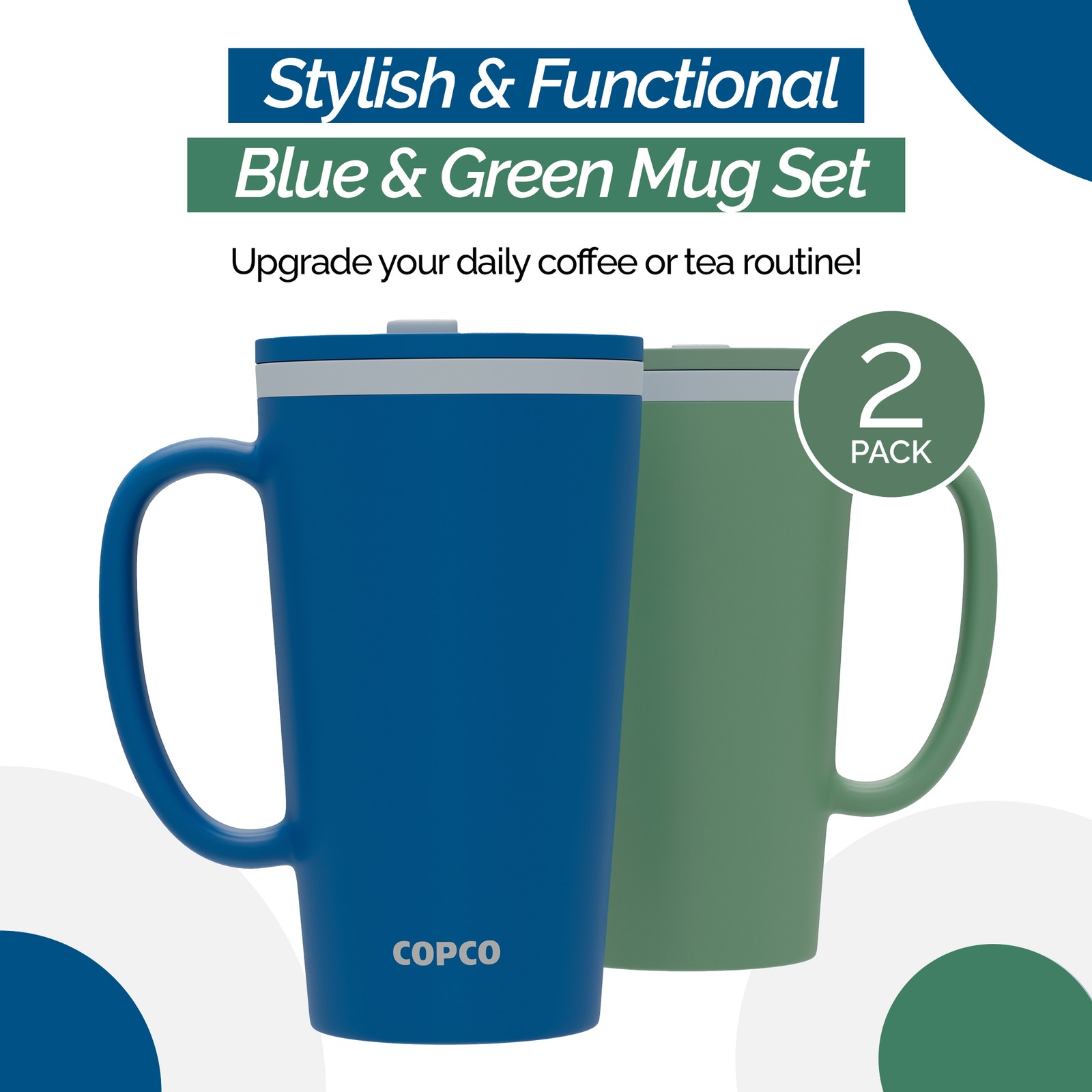 Copco Cone Travel Coffee Mug, 16 oz (Set of 2) - Insulated Drinkware -Blue/Green gallery