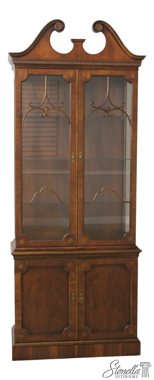 L56356: BAKER Inlaid Walnut 2 Door China Display Cabinet gallery