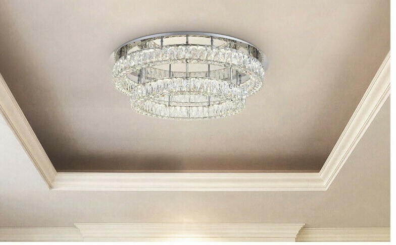 Flush Mount Crystal Chandelier LED Foyer Living Dining Room Light Fixture 34" gallery