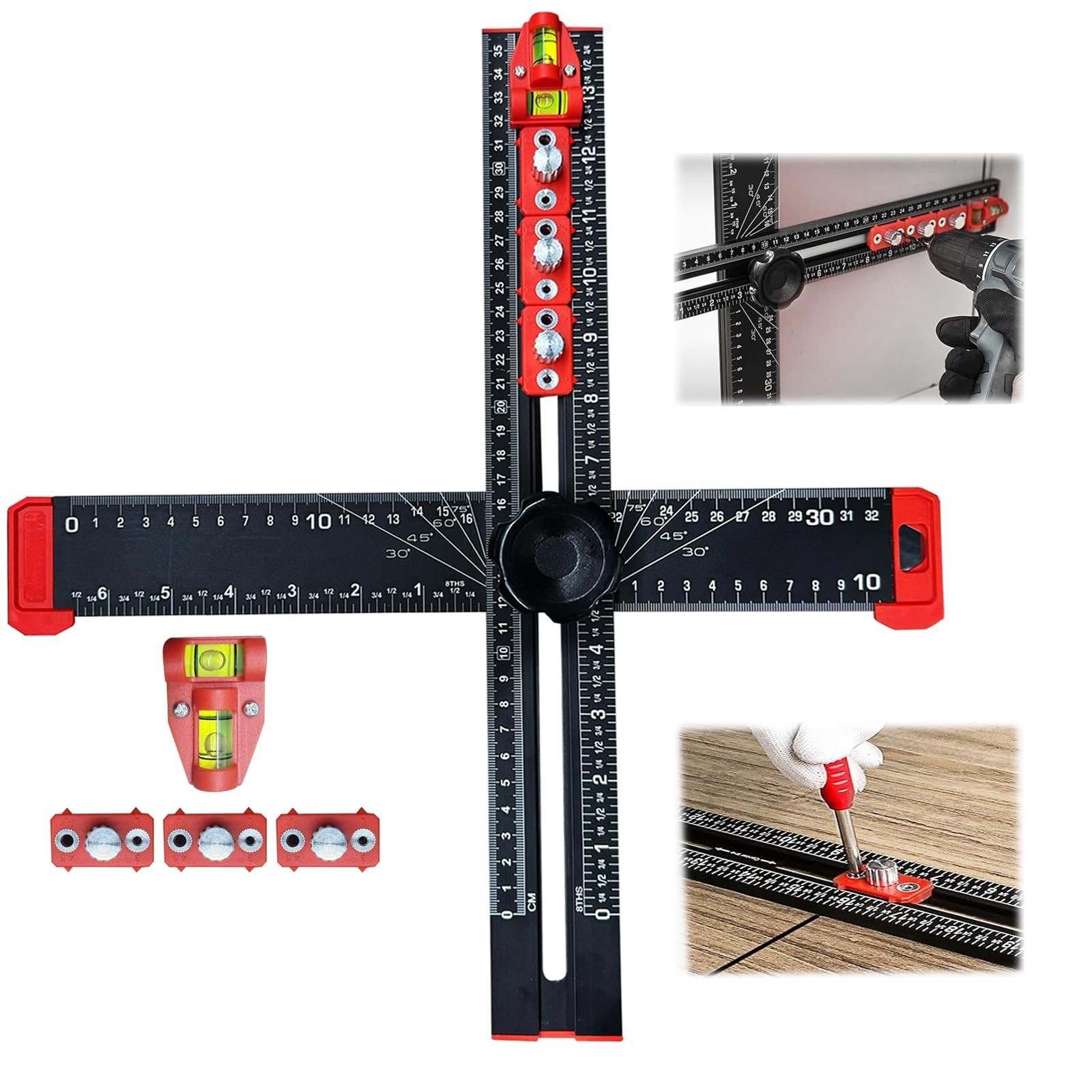 4 in 1 Drilling Ruler Adjustable 14 Inch/35cm TSquare Woodworking Tool gallery